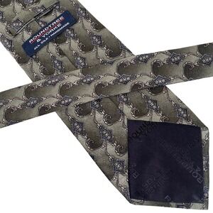 Roundtree & Yorke Mens Silk Tie‎ Handmade Green Paisley Art Deco Novelty Pattern